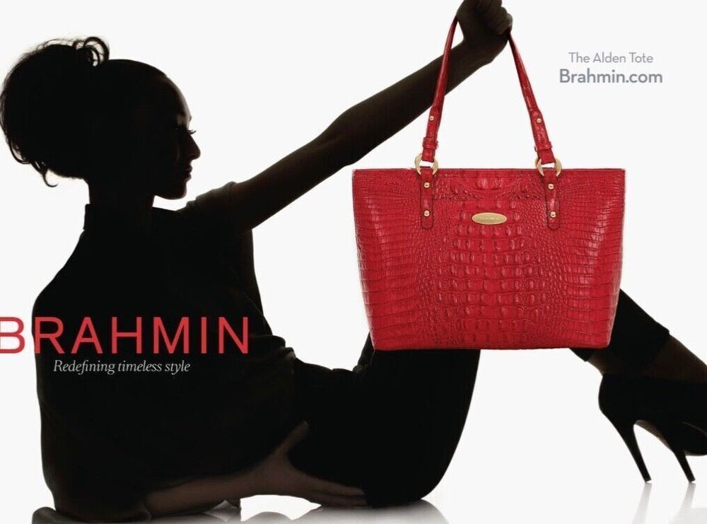 Brahmin Asher Pink Red Leather Tote Shoulder Bag crocodile melbourne vintage